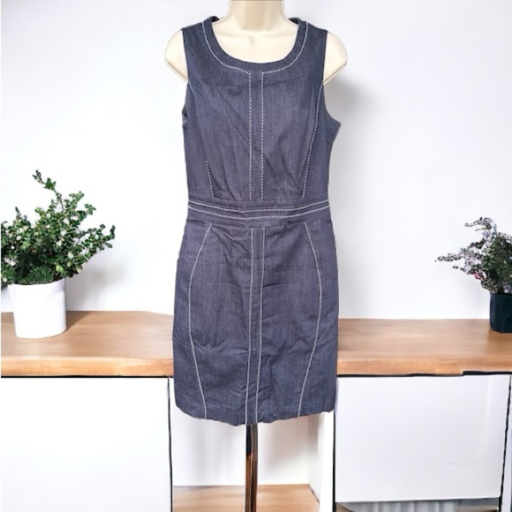 NY & Co Women’s Dark Denim Fitted Mini Dress with Flattering White Stitching